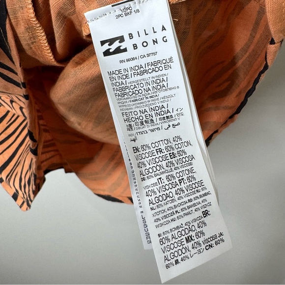 NWT Billabong Tiger Animal Print Square Neck Puff Long Sleeve Smocked Mink Dress - Picture 6 of 9